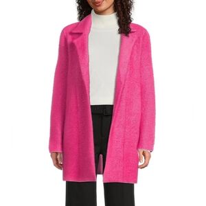 Liverpool Feather Jacquard Notch Collar Long Sleeve Open Front Sweater Coat XL